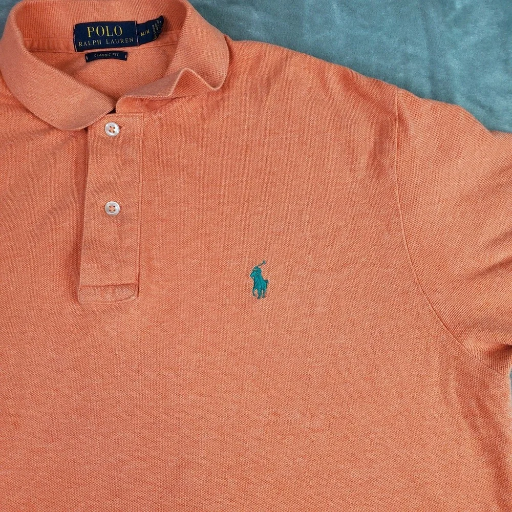 Ralph Lauren Polo Shirt Mens Medium Orange‎ Pony Casual Short Sleeve